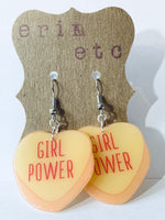 Handmade Plastic Earrings - Candy Hearts - Girl Power Dangles