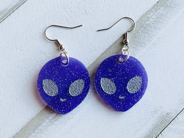 Handmade Resin Earrings - Purple Aliens