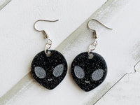Handmade Resin Earrings - Black Alien Dangles