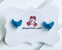 Handmade Resin Earrings - Blue Chicken Studs