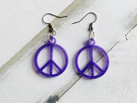 Handmade Resin Earrings - Purple Peace Sign Dangles