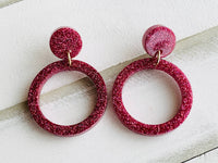 Handmade Resin Earrings - Rose Gold Glitter Dangle Hoop Studs