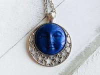 Handmade Resin Necklace - Blue Moon & Stars