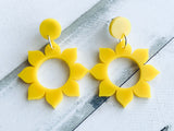 Handmade Resin Earrings - Matte Yellow Retro Sunflower Dangles