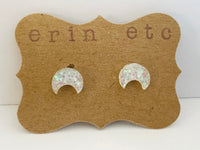 Handmade Resin Earrings - Moon Glitter Studs