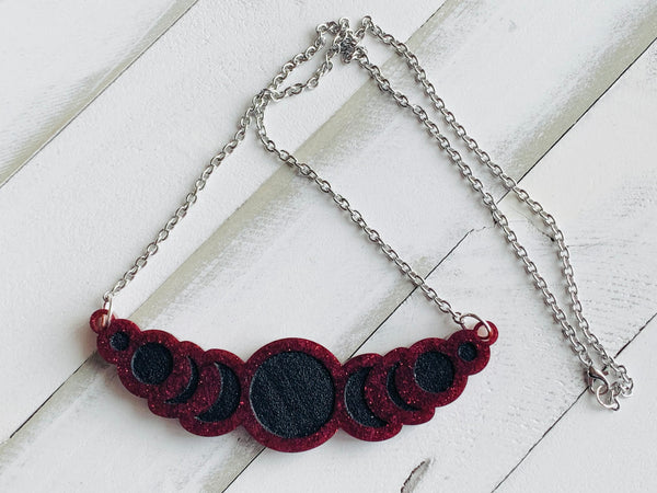 Handmade Resin Necklace - Blood Red Lunar Cycle
