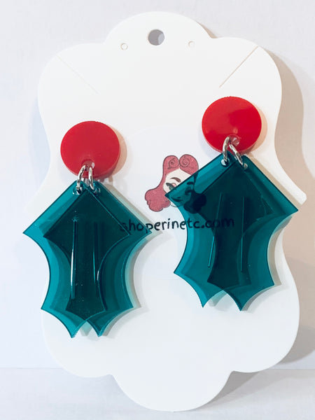 Acrylic Christmas Earrings - Mistletoe