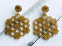 Handmade Resin Earrings - Gold Honeycomb Stud Dangles