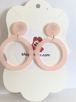 Handmade Resin Earrings - Light Pink Glitter Dangle Hoop Studs
