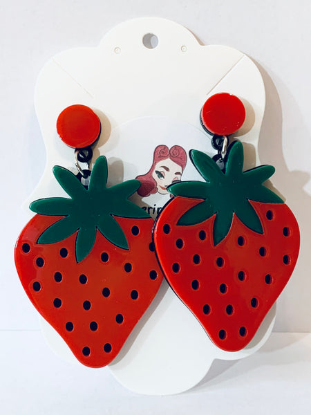 Acrylic Dangle Earrings - Strawberries