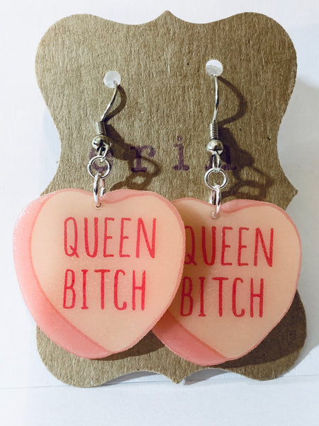 Handmade Plastic Earrings - Candy Hearts - Queen Bitch Dangles