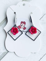 Handmade Resin Earrings - Magenta Hibiscus Squares