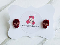 Handmade Resin Earrings - Maroon Skull Studs