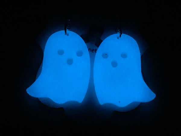 Handmade Resin Earrings - GITD Holographic White Ghost Dangles
