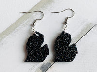 Handmade Resin Earrings - Black Holographic Glitter Michigan Dangles