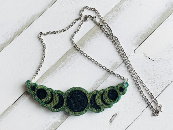 Handmade Resin Necklace - Green Lunar Cycle