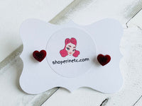 Handmade Resin Earrings - Maroon Heart Studs