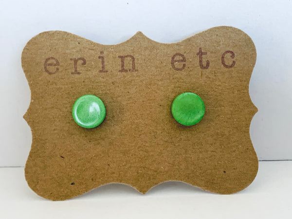 Handmade Resin Earrings - Green Shimmer Studs