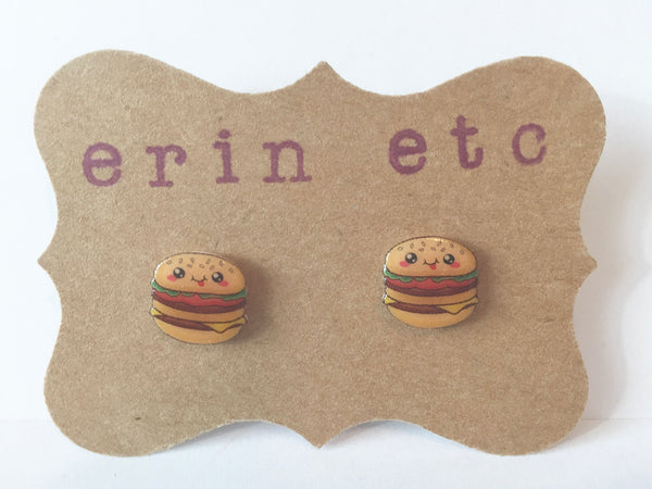 Handmade Plastic Earrings - Hamburger