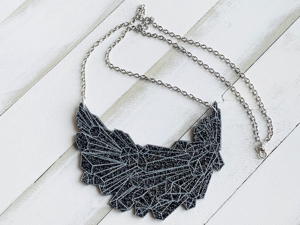 Handmade Resin Necklace - Black Crystal