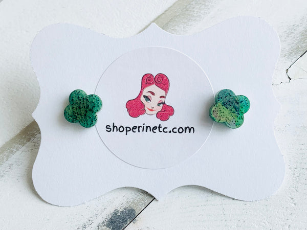 Handmade Resin Earrings - Green Holographic Studs