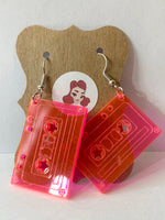 Acrylic Earrings - Neon Cassette Tapes (red)