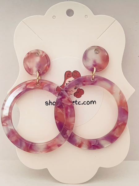 Acrylic Earrings - Pink Marble Circles