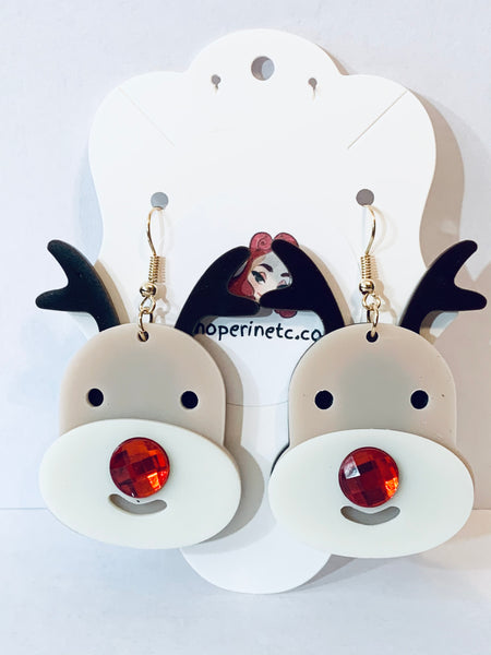 Acrylic Christmas Earrings - Gem Rudolph