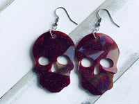 Handmade Resin Earrings - Red Holographic Skull Dangles Preorder