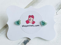 Handmade Resin Earrings - Green Heart Crystal Studs