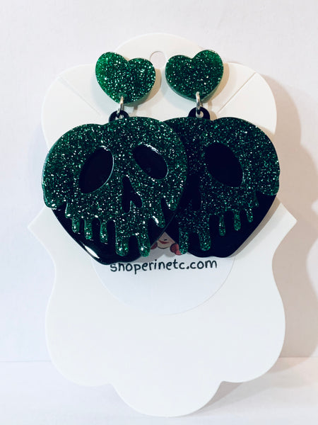 Acrylic Earrings - Poison Apples (dark green)