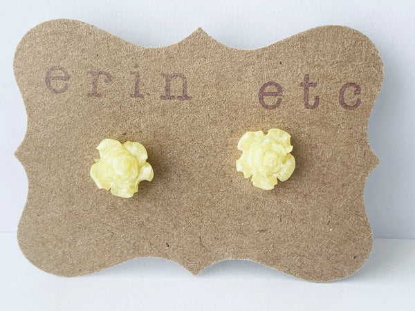Handmade Resin Earrings - Yellow Rose Studs