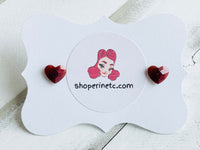 Handmade Resin Earrings - Maroon Heart Crystal Studs