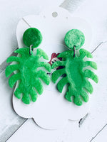 Handmade Resin Earrings - Monstera Leaf Dangles