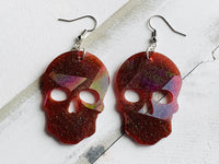 Handmade Resin Earrings - Fall Holographic Skull Dangles
