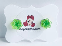 Handmade Resin Earrings - Translucent Green Succulent Studs