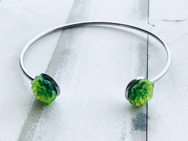 Handmade Resin Cuff Bracelet - Translucent Green Succulent