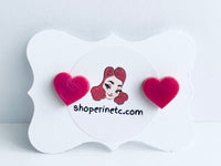 Handmade Resin Earrings - Pink Heart Studs