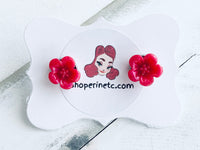 Handmade Resin Earrings - Magenta Hibiscus Studs