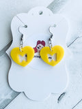 Handmade Resin Earrings - Matte Yellow Butterfly Hearts Dangles