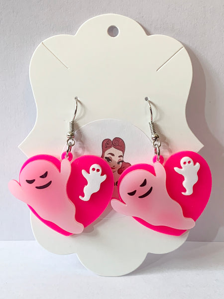 Acrylic Earrings - Pink Ghosts