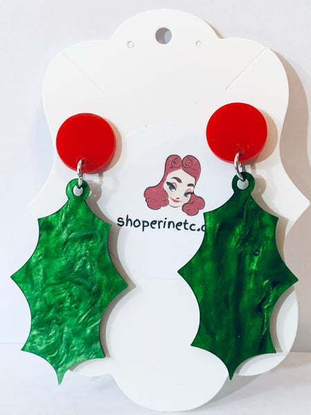 Acrylic Christmas Earrings - Marbled Mistletoe