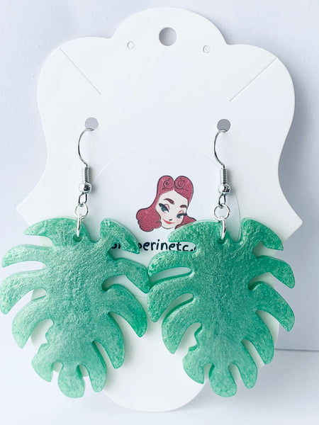 Handmade Resin Earrings - Monstera Leaf Dangles
