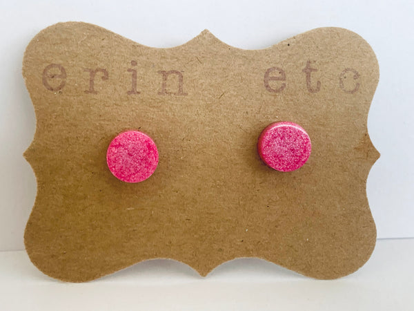 Handmade Resin Earrings - Pink Glitter Studs