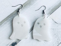 Handmade Resin Earrings - GITD Holographic White Ghost Dangles