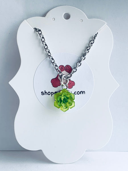 Handmade Resin Necklace - Translucent Green Succulent