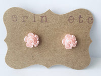 Handmade Resin Earrings - Light Pink Rose Studs