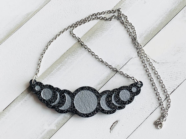 Handmade Resin Necklace - Black Lunar Cycle
