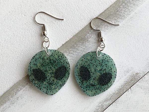 Handmade Resin Earrings - Green Alien Dangles