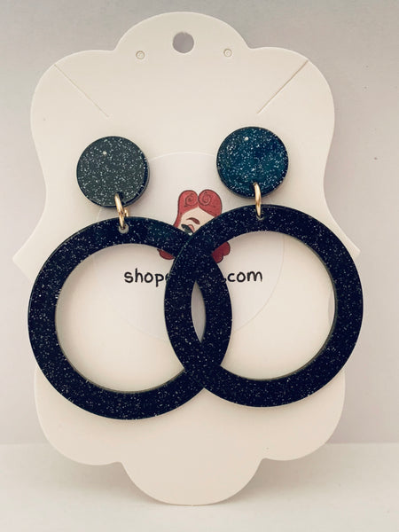 Acrylic Earrings - Black Glitter Circles